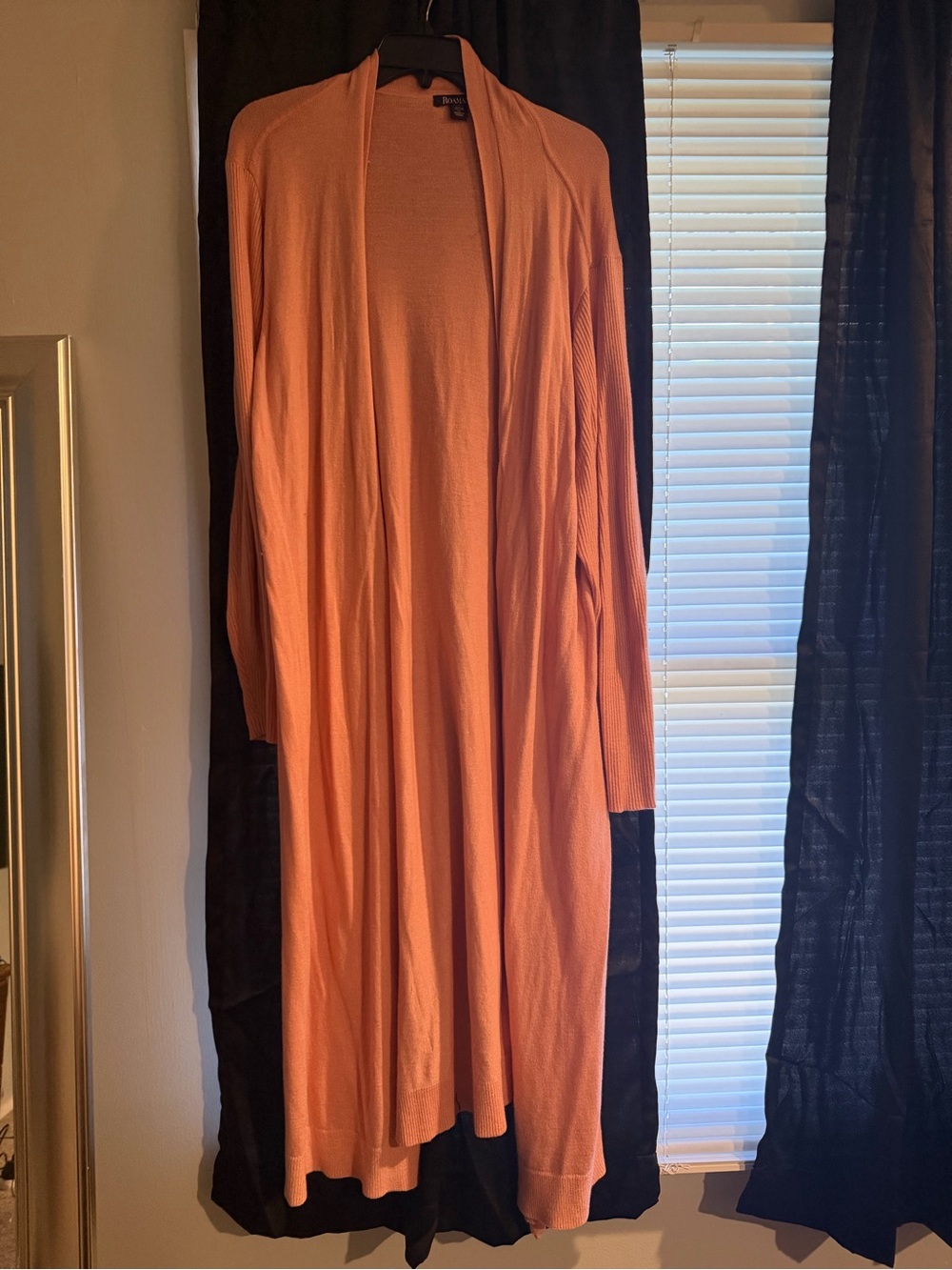 Roaman's Long Coral Open-Front Maxi Cardigan